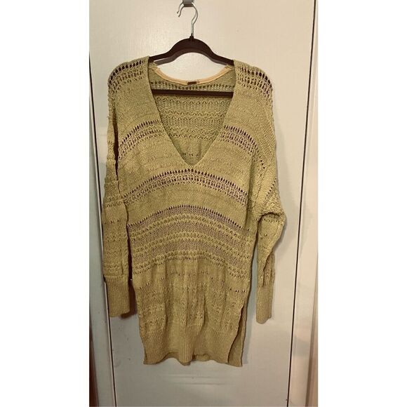 FREE PEOPLE YELLOW OVERSIZED CROCHET KNIT SWEATER WOMENS SZ S - Picture 2 of 9